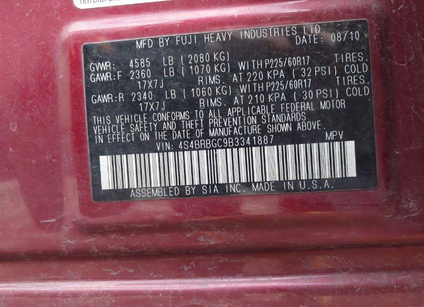 Photo 9 of 2011 Subaru Outback 2.5I PREMIUM (VIN 4S4BRBGC9B3341887)