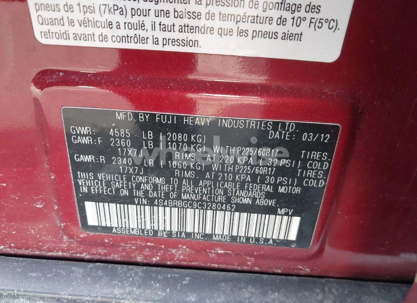 Photo 9 of 2012 Subaru Outback 2.5I PREMIUM (VIN 4S4BRBGC9C3280462)