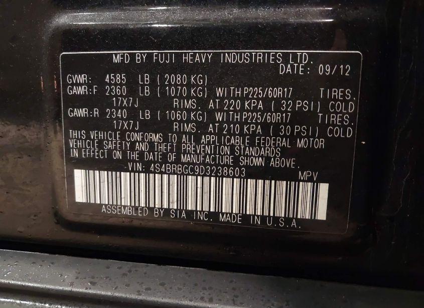 Photo 9 of 2013 Subaru Outback 2.5I PREMIUM (VIN 4S4BRBGC9D3238603)