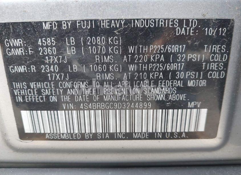 Photo 9 of 2013 Subaru Outback 2.5I PREMIUM (VIN 4S4BRBGC9D3244899)