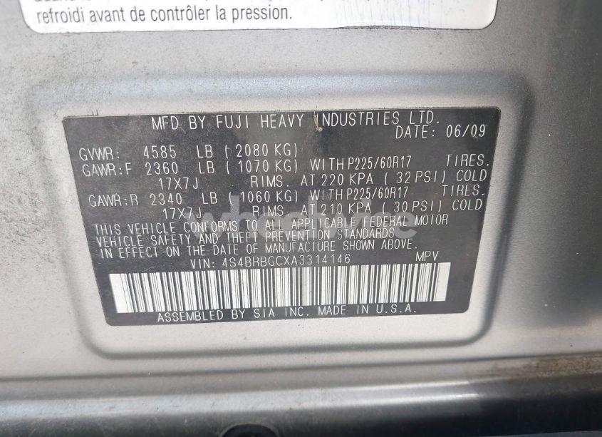 Photo 9 of 2010 Subaru Outback 2.5I PREMIUM (VIN 4S4BRBGCXA3314146)