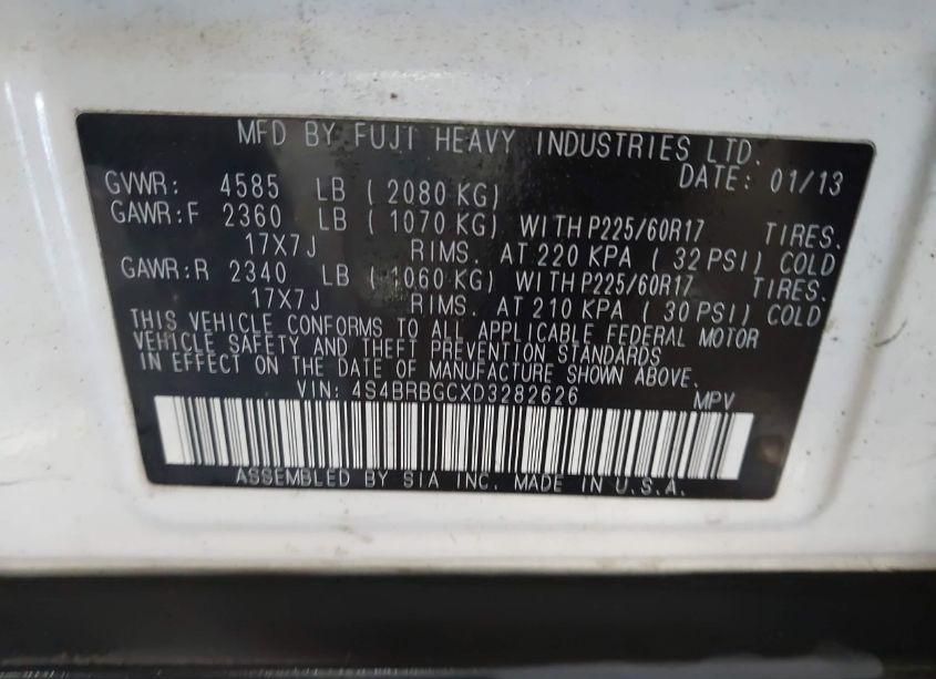 Photo 9 of 2013 Subaru Outback 2.5I PREMIUM (VIN 4S4BRBGCXD3282626)