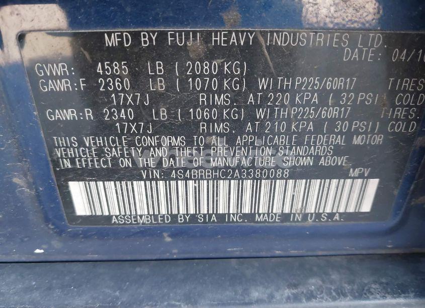 Photo 9 of 2010 Subaru Outback 2.5I PREMIUM (VIN 4S4BRBHC2A3380088)