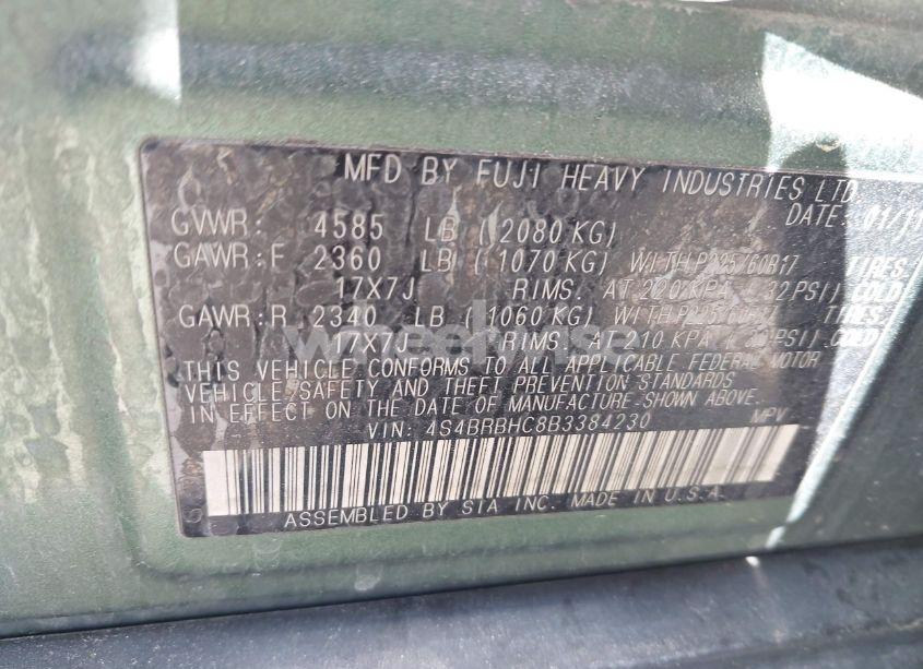 Photo 9 of 2011 Subaru Outback 2.5I PREMIUM (VIN 4S4BRBHC8B3384230)