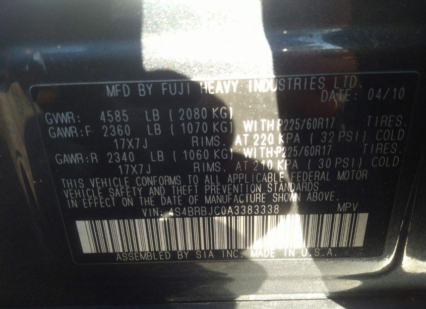 Photo 9 of 2010 Subaru Outback 2.5I LIMITED (VIN 4S4BRBJC0A3383338)