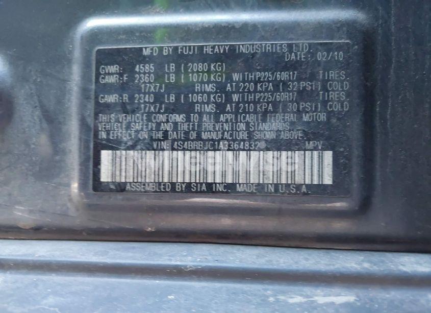 Photo 9 of 2010 Subaru Outback 2.5I LIMITED (VIN 4S4BRBJC1A3364832)