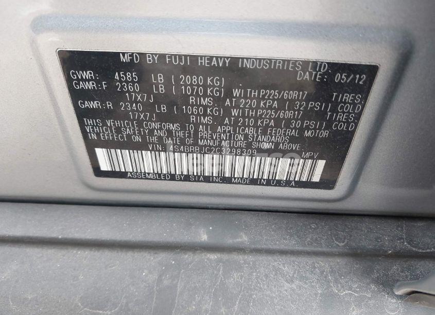 Photo 9 of 2012 Subaru Outback 2.5I LIMITED (VIN 4S4BRBJC2C3298309)