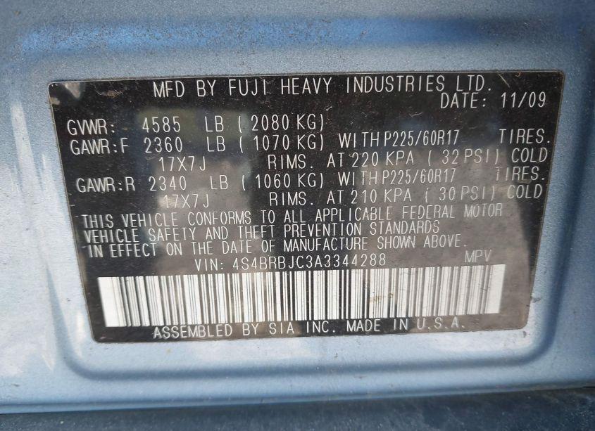 Photo 9 of 2010 Subaru Outback 2.5I LIMITED (VIN 4S4BRBJC3A3344288)