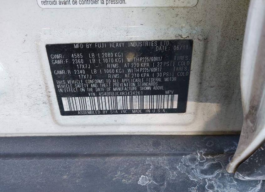 Photo 9 of 2011 Subaru Outback 2.5I LIMITED (VIN 4S4BRBJC4B3434261)