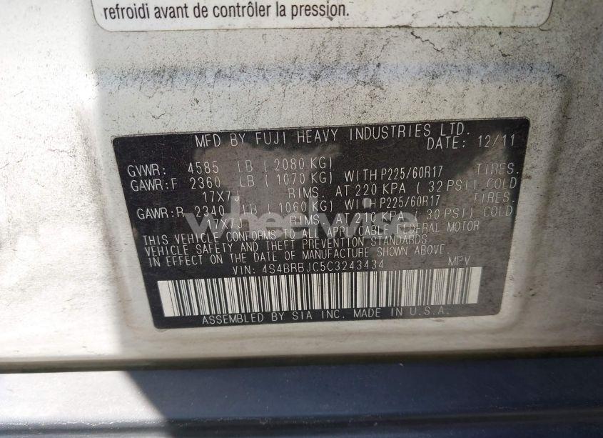 Photo 9 of 2012 Subaru Outback 2.5I LIMITED (VIN 4S4BRBJC5C3243434)