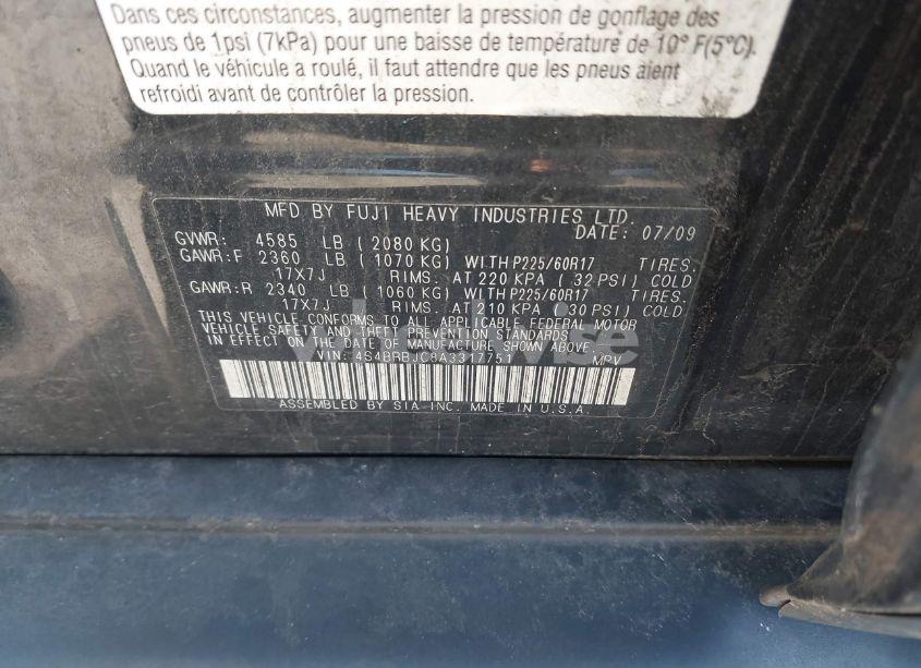 Photo 9 of 2010 Subaru Outback 2.5I LIMITED (VIN 4S4BRBJC8A3317751)