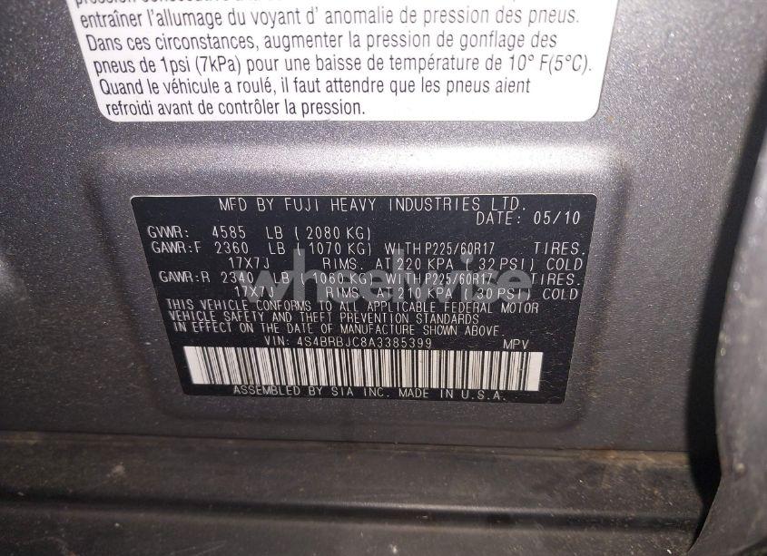 Photo 9 of 2010 Subaru Outback 2.5I LIMITED (VIN 4S4BRBJC8A3385399)