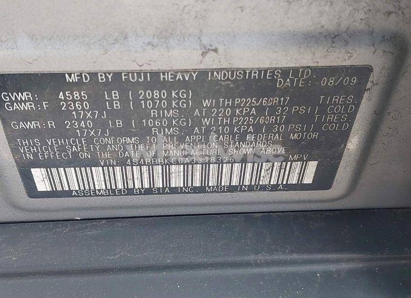 Photo 9 of 2010 Subaru Outback 2.5I LIMITED (VIN 4S4BRBKC0A3318326)