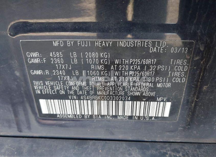 Photo 9 of 2013 Subaru Outback 2.5I LIMITED (VIN 4S4BRBKC0D3302034)