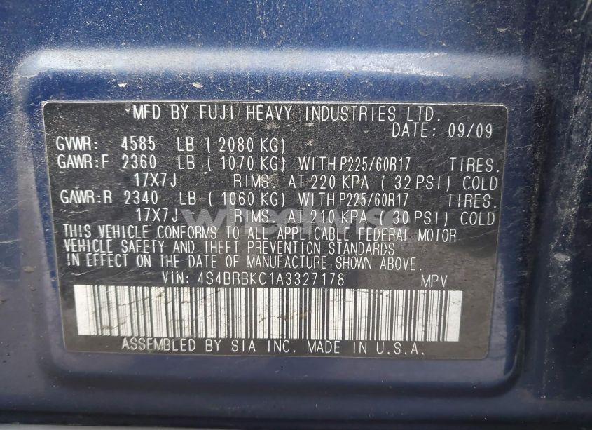 Photo 9 of 2010 Subaru Outback 2.5I LIMITED (VIN 4S4BRBKC1A3327178)