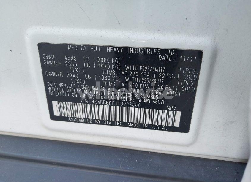 Photo 9 of 2012 Subaru Outback 2.5I LIMITED (VIN 4S4BRBKC1C3228380)