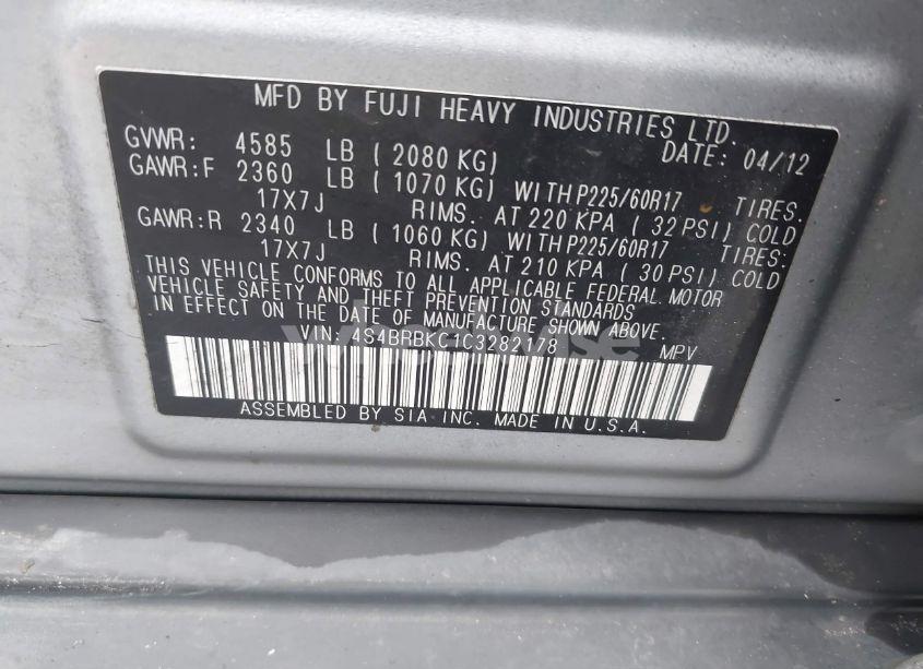 Photo 9 of 2012 Subaru Outback 2.5I LIMITED (VIN 4S4BRBKC1C3282178)