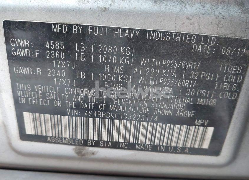 Photo 9 of 2013 Subaru Outback 2.5I LIMITED (VIN 4S4BRBKC1D3229174)