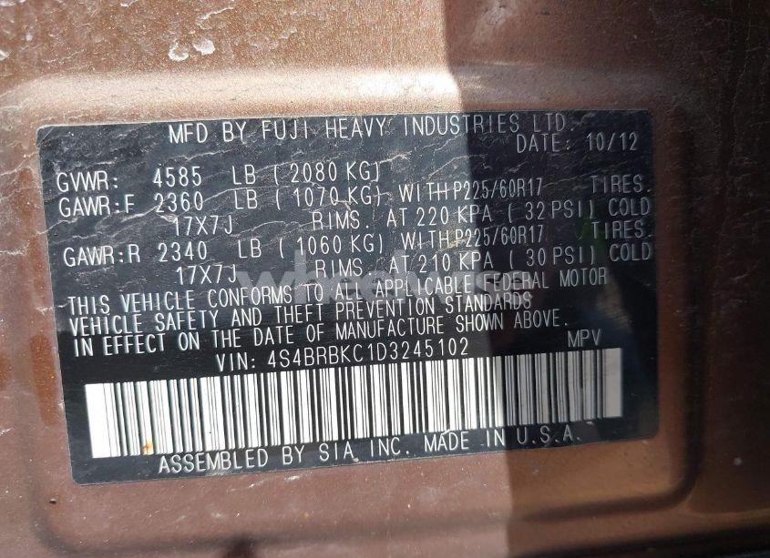 Photo 9 of 2013 Subaru Outback 2.5I LIMITED (VIN 4S4BRBKC1D3245102)