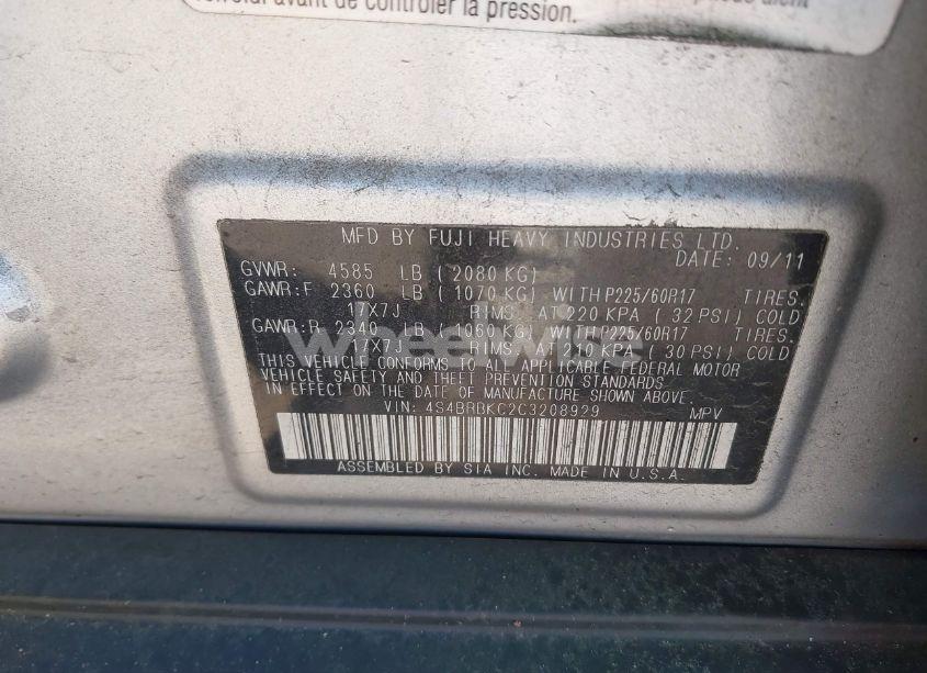 Photo 9 of 2012 Subaru Outback 2.5I LIMITED (VIN 4S4BRBKC2C3208929)