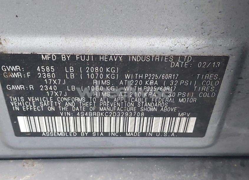 Photo 9 of 2013 Subaru Outback 2.5I LIMITED (VIN 4S4BRBKC2D3293708)