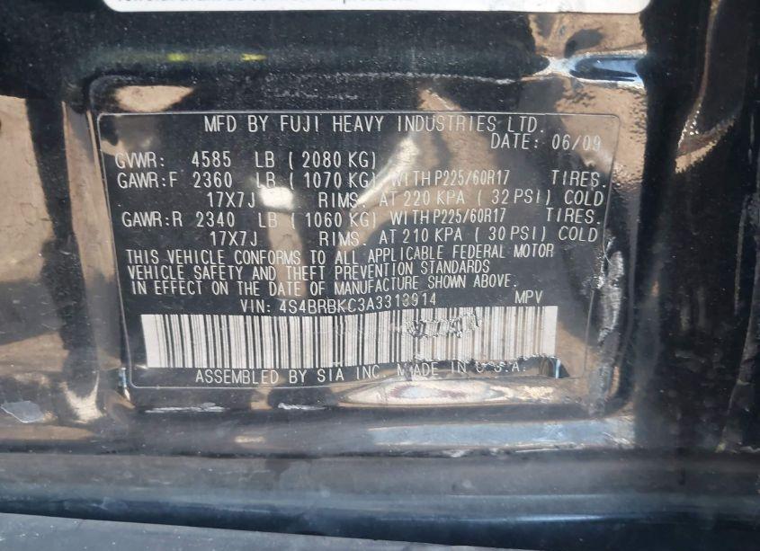 Photo 9 of 2010 Subaru Outback 2.5I LIMITED (VIN 4S4BRBKC3A3313914)