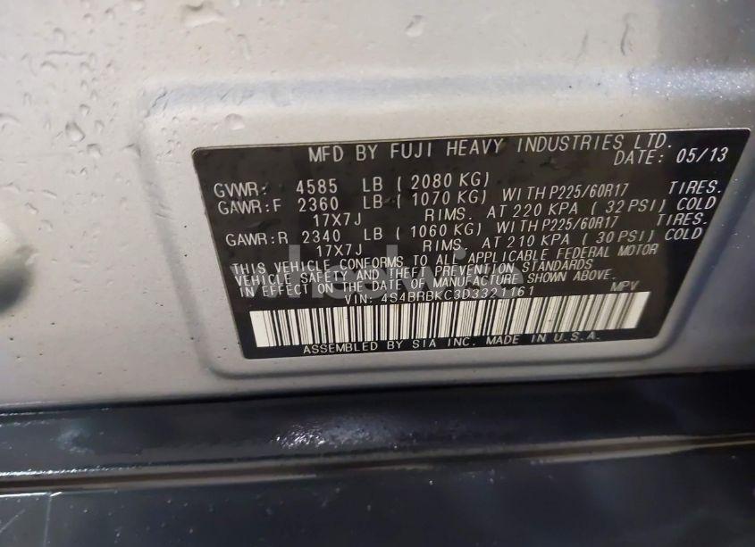 Photo 9 of 2013 Subaru Outback 2.5I LIMITED (VIN 4S4BRBKC3D3321161)