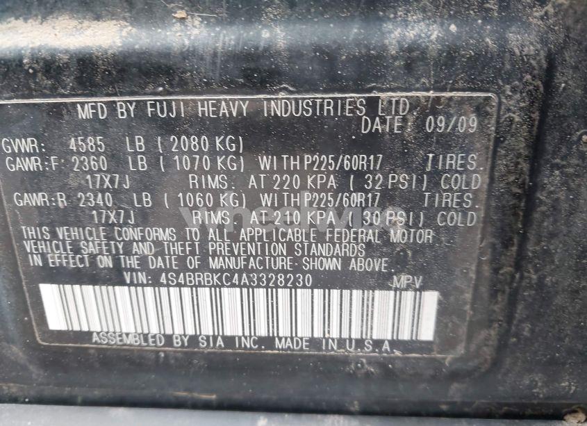 Photo 9 of 2010 Subaru Outback 2.5I LIMITED (VIN 4S4BRBKC4A3328230)