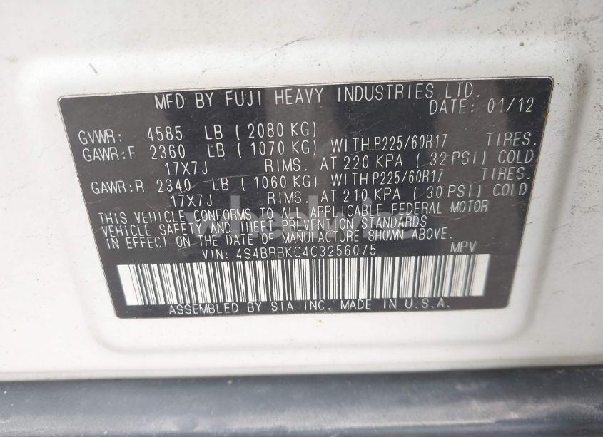 Photo 9 of 2012 Subaru Outback 2.5I LIMITED (VIN 4S4BRBKC4C3256075)