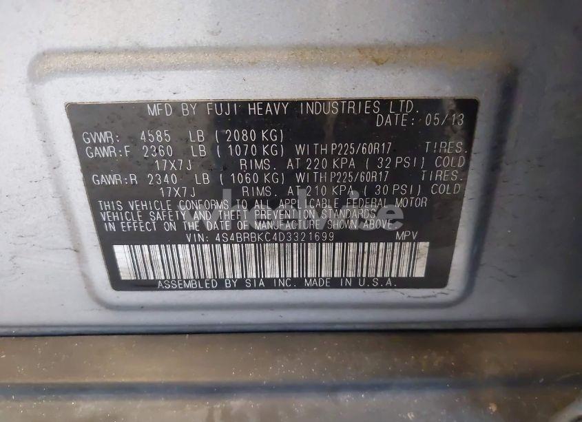 Photo 9 of 2013 Subaru Outback 2.5I LIMITED (VIN 4S4BRBKC4D3321699)