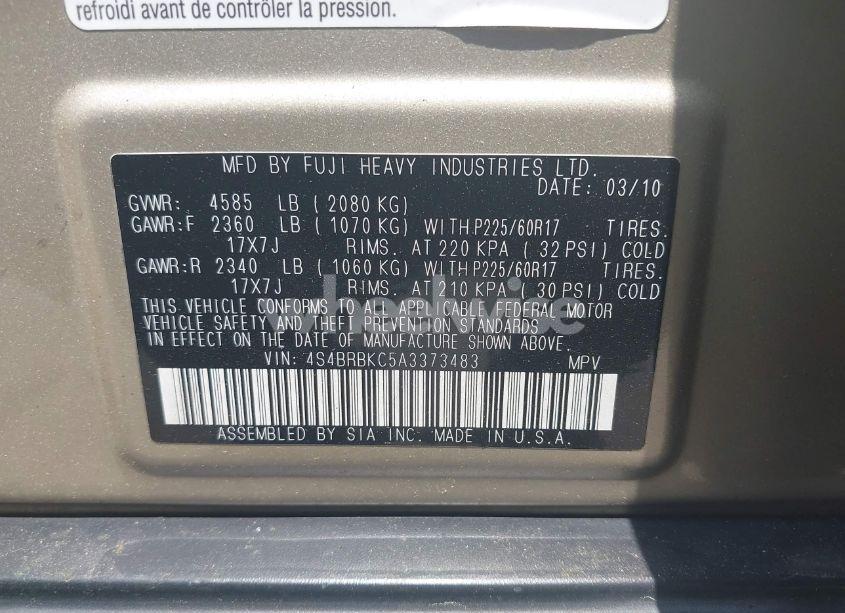 Photo 9 of 2010 Subaru Outback 2.5I LIMITED (VIN 4S4BRBKC5A3373483)