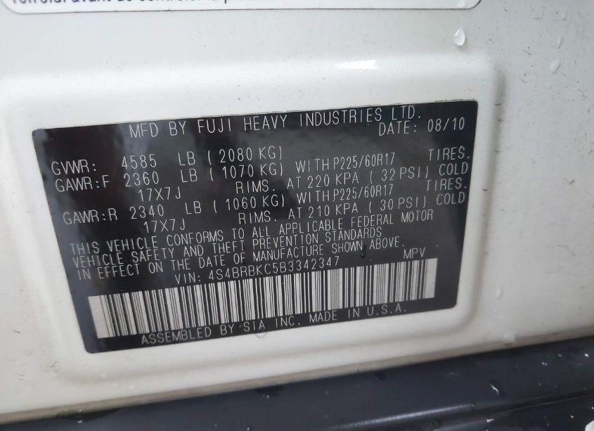 Photo 9 of 2011 Subaru Outback 2.5I LIMITED (VIN 4S4BRBKC5B3342347)