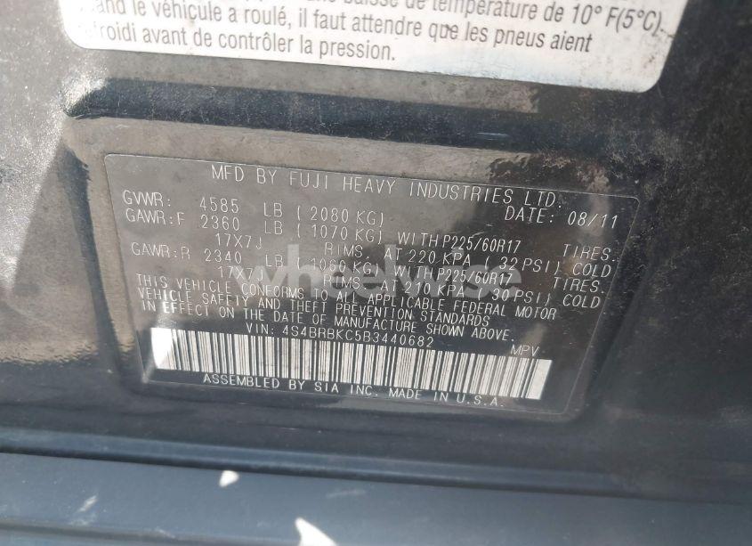 Photo 9 of 2011 Subaru Outback 2.5I LIMITED (VIN 4S4BRBKC5B3440682)