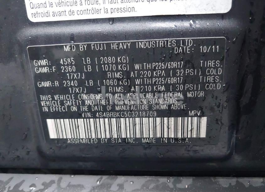 Photo 9 of 2012 Subaru Outback 2.5I LIMITED (VIN 4S4BRBKC5C3218709)