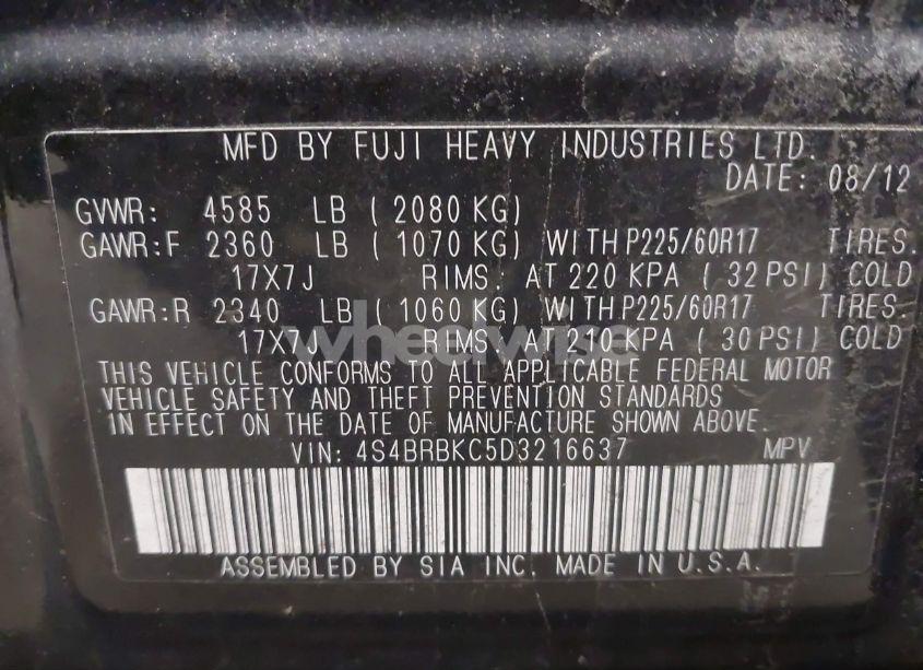 Photo 9 of 2013 Subaru Outback 2.5I LIMITED (VIN 4S4BRBKC5D3216637)