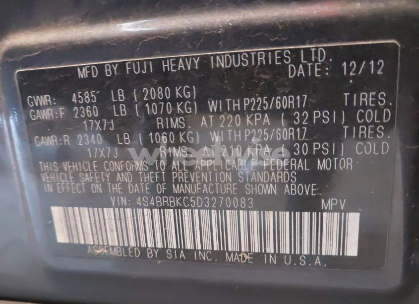 Photo 9 of 2013 Subaru Outback 2.5I LIMITED (VIN 4S4BRBKC5D3270083)