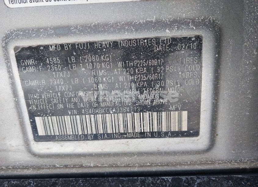 Photo 9 of 2010 Subaru Outback 2.5I LIMITED (VIN 4S4BRBKC6A3364713)