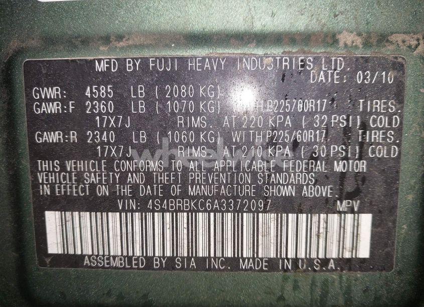 Photo 9 of 2010 Subaru Outback 2.5I LIMITED (VIN 4S4BRBKC6A3372097)