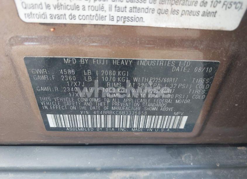 Photo 9 of 2011 Subaru Outback 2.5I LIMITED (VIN 4S4BRBKC6B3335858)