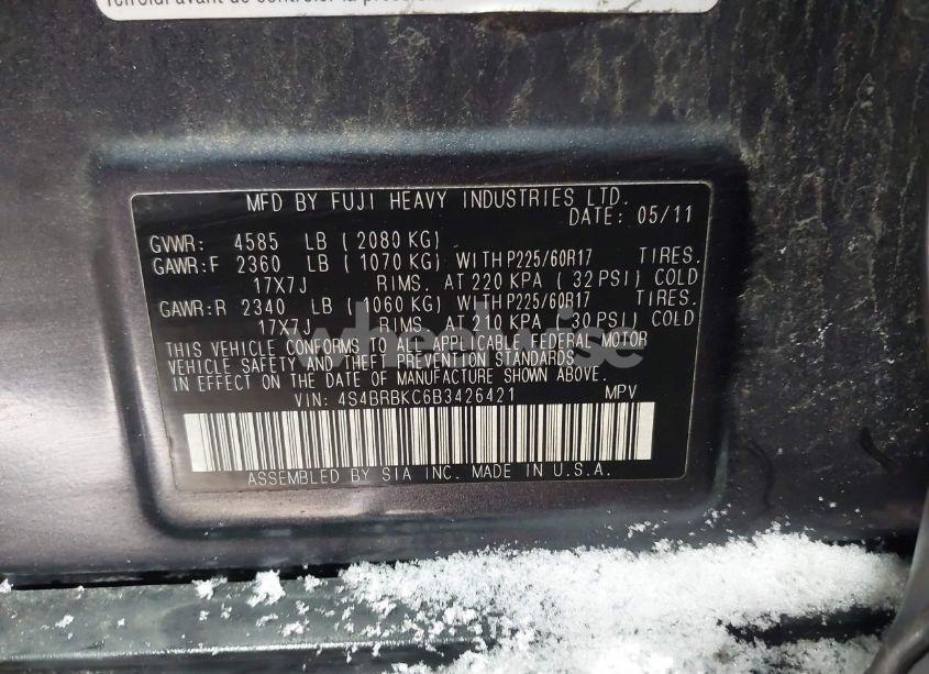 Photo 9 of 2011 Subaru Outback 2.5I LIMITED (VIN 4S4BRBKC6B3426421)