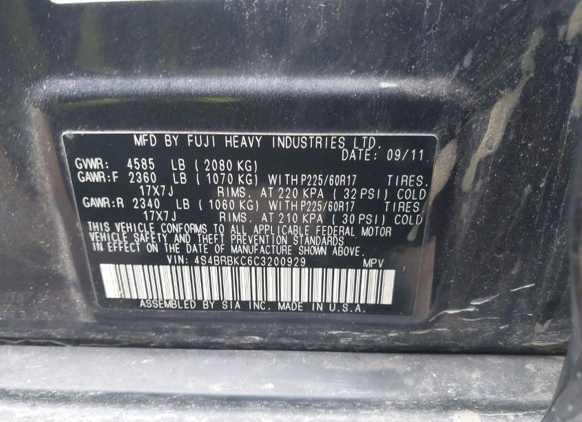 Photo 9 of 2012 Subaru Outback 2.5I LIMITED (VIN 4S4BRBKC6C3200929)