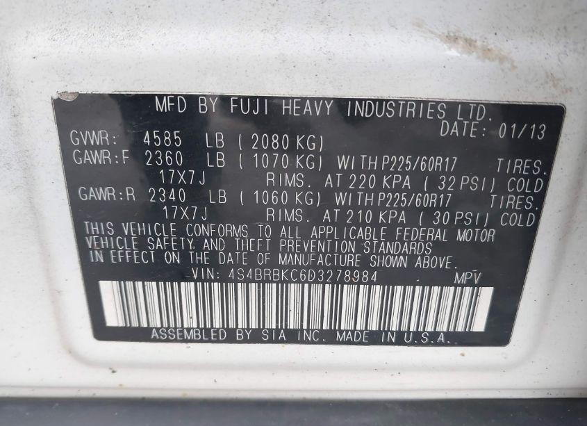 Photo 9 of 2013 Subaru Outback 2.5I LIMITED (VIN 4S4BRBKC6D3278984)