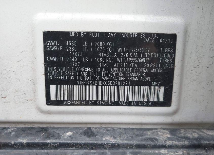 Photo 9 of 2013 Subaru Outback 2.5I LIMITED (VIN 4S4BRBKC6D3281271)