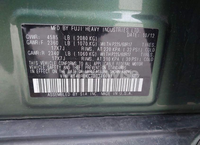 Photo 9 of 2013 Subaru Outback 2.5I LIMITED (VIN 4S4BRBKC7D3246691)