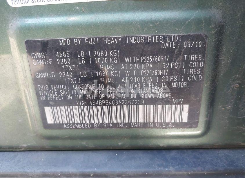 Photo 9 of 2010 Subaru Outback 2.5I LIMITED (VIN 4S4BRBKC8A3367239)