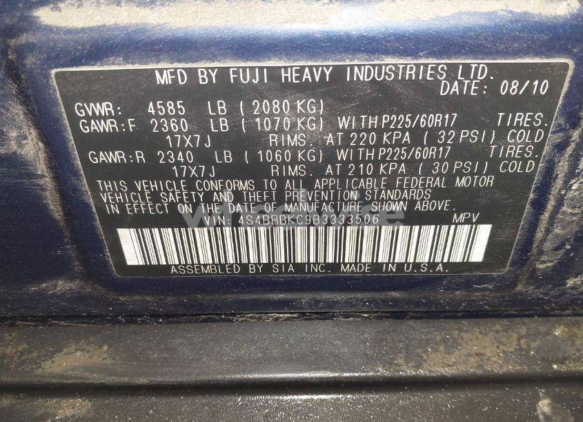 Photo 9 of 2011 Subaru Outback 2.5I LIMITED (VIN 4S4BRBKC9B3333506)