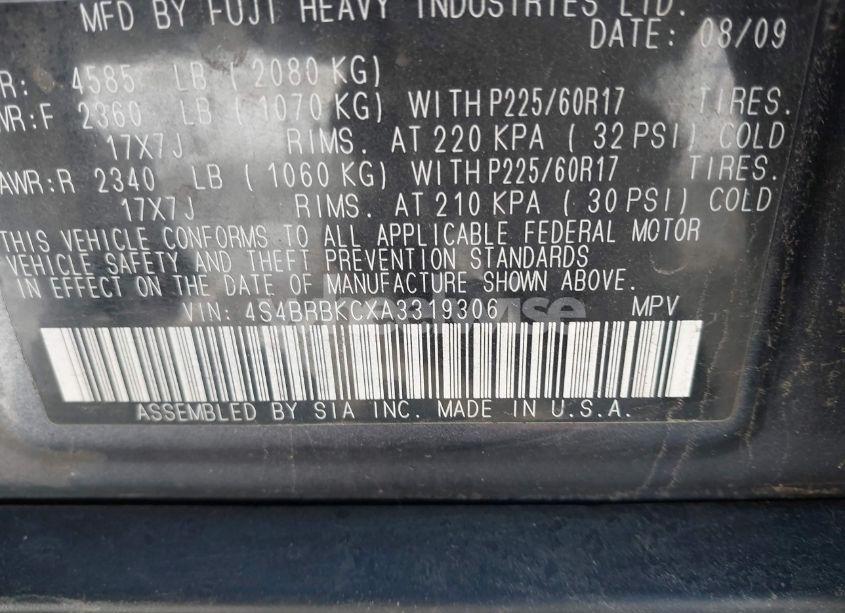 Photo 9 of 2010 Subaru Outback 2.5I LIMITED (VIN 4S4BRBKCXA3319306)