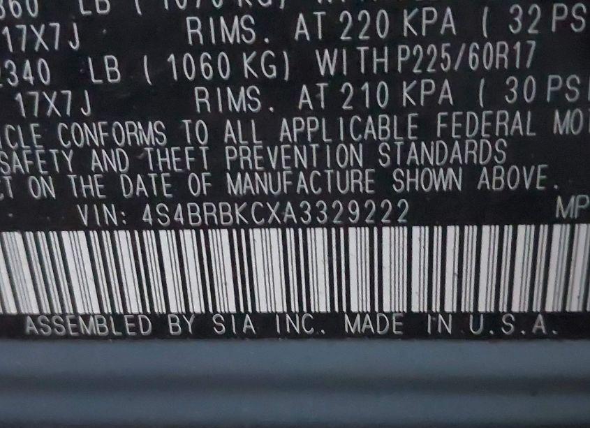 Photo 9 of 2010 Subaru Outback 2.5I LIMITED (VIN 4S4BRBKCXA3329222)