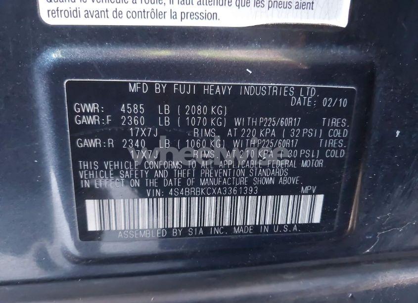 Photo 9 of 2010 Subaru Outback 2.5I LIMITED (VIN 4S4BRBKCXA3361393)