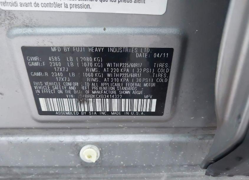 Photo 9 of 2011 Subaru Outback 2.5I LIMITED (VIN 4S4BRBKCXB3414322)